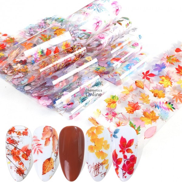 Folii de transfer, FST025 cu Flori si Frunze colorate, set 10 bucati